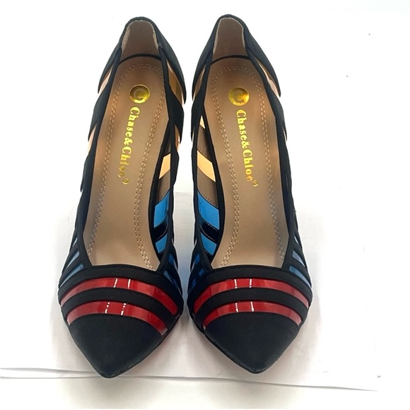 NIB Chase & Chloe Plam Striped Pumps Size 9 - Picture 2 of 11